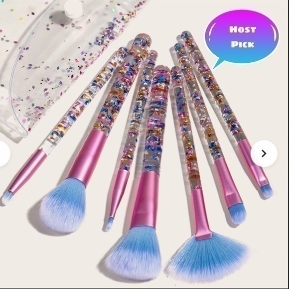 Transparent Crystal & Glitter Design Makeup Brushes 7 piece set